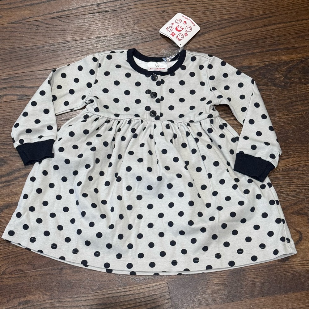 New NWT Hanna Andersson Playdress & Tights Gray Black Polka Dot Striped 90 3T